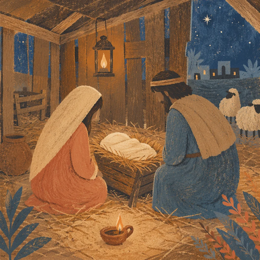 Warm Lantern Nativity in Humble Stable