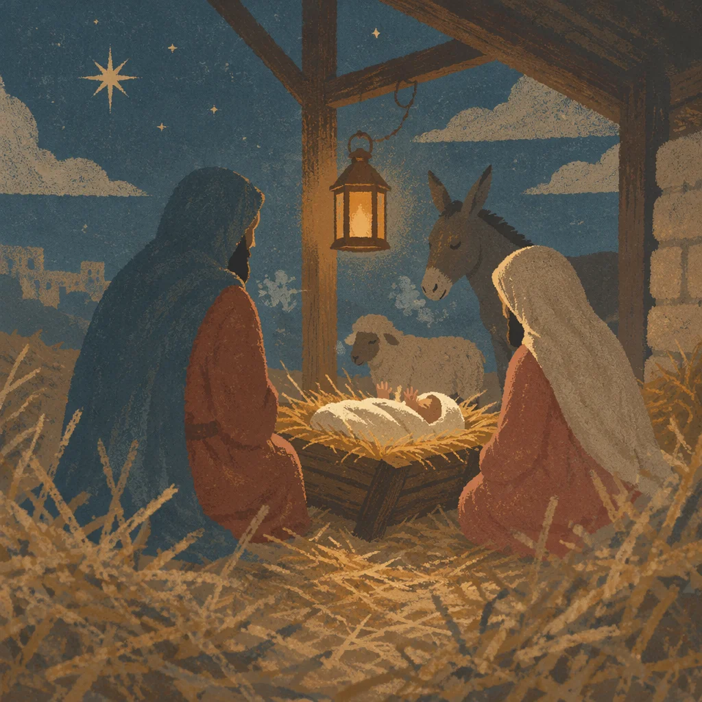 Warm Lantern Nativity in Humble Stable