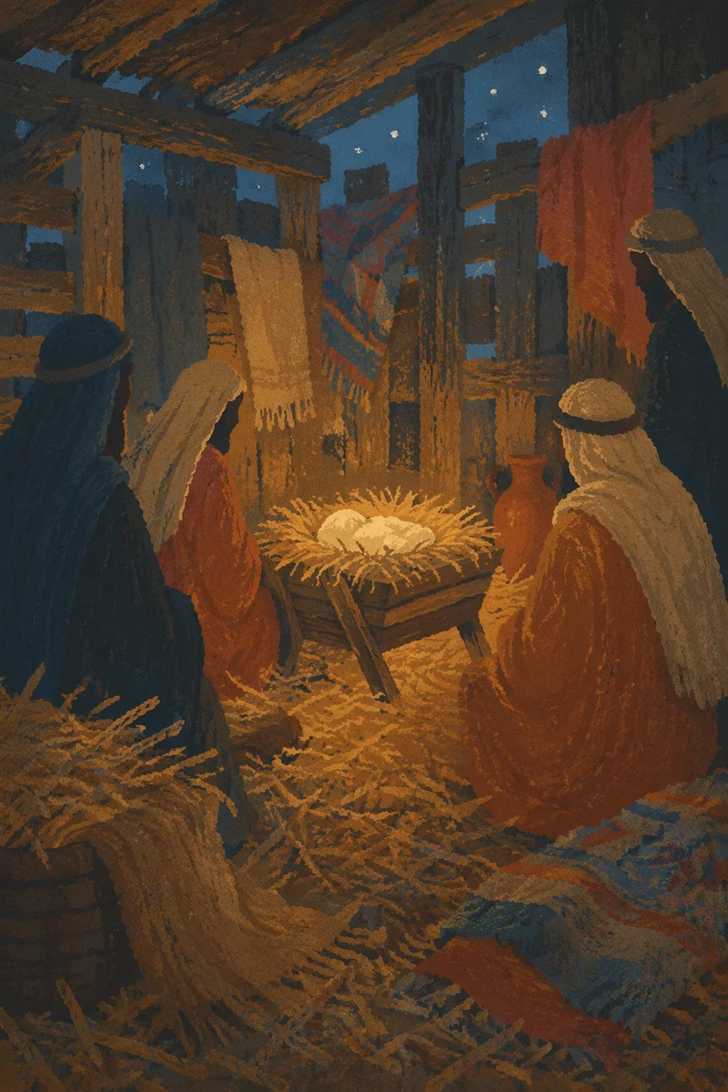 Warm Nativity Stable at Dusk