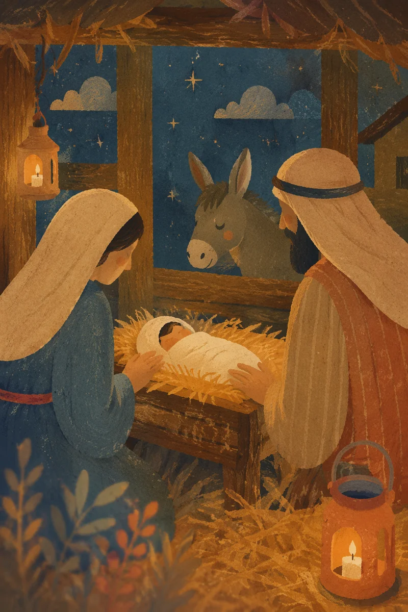 Warm Stable Nativity at Twilight