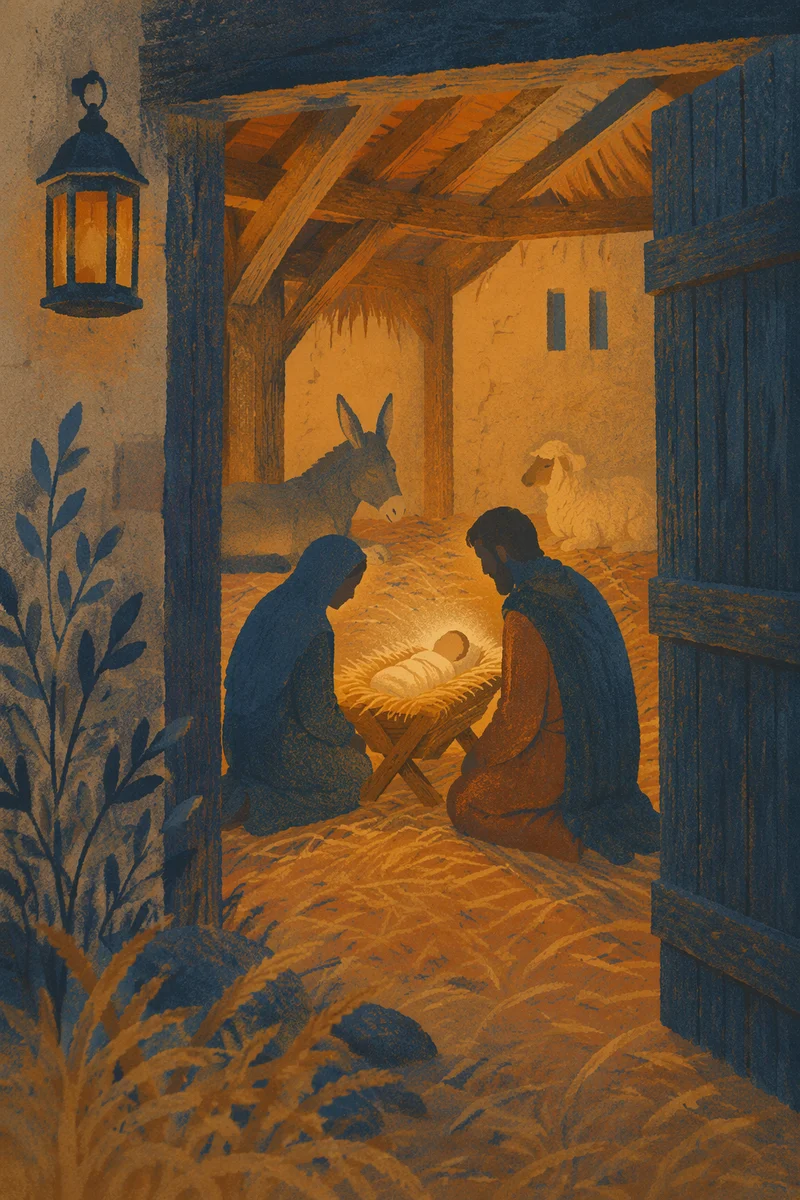 Warm Stable Nativity at Blue Hour