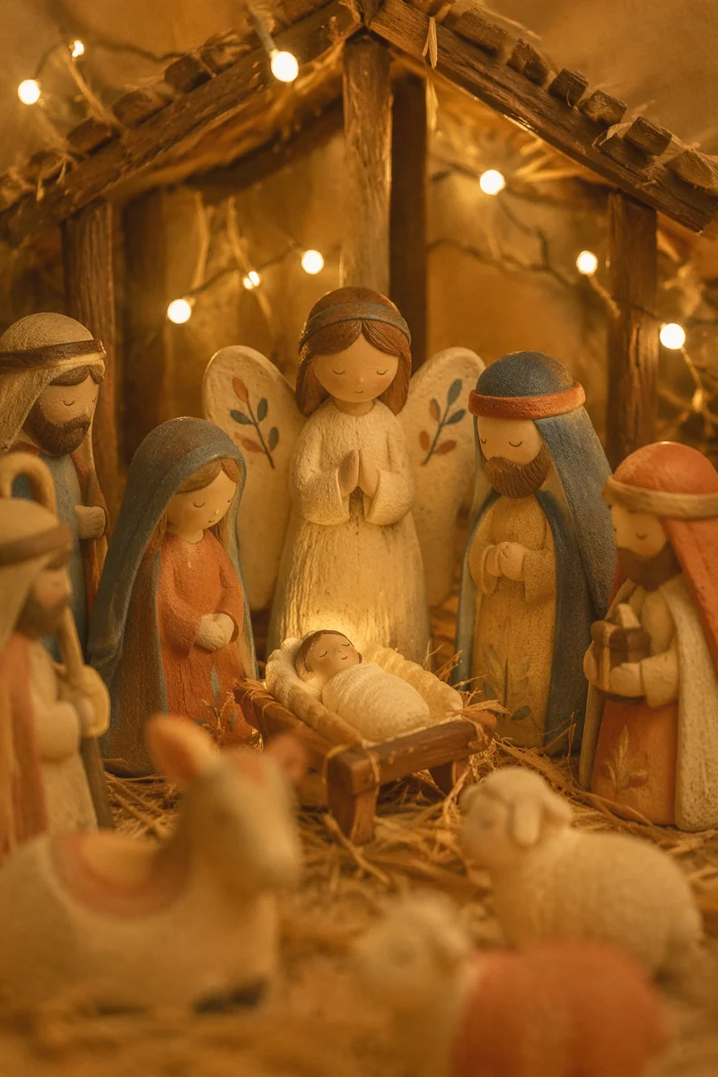 Warm Nativity Stable with Glowing Lights
