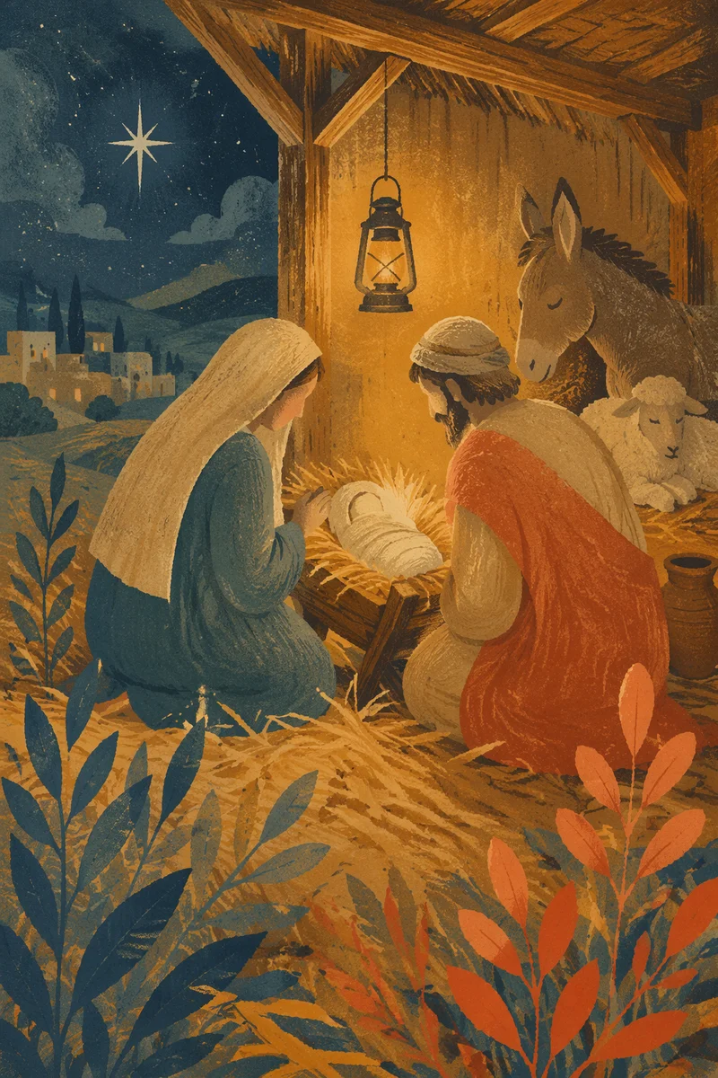 Warm Lantern Nativity in Humble Stable