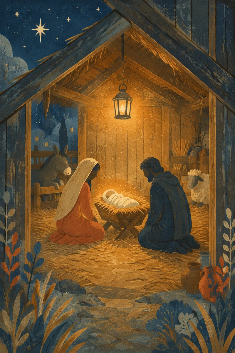 Warm Stable Nativity at Winter Blue Hour