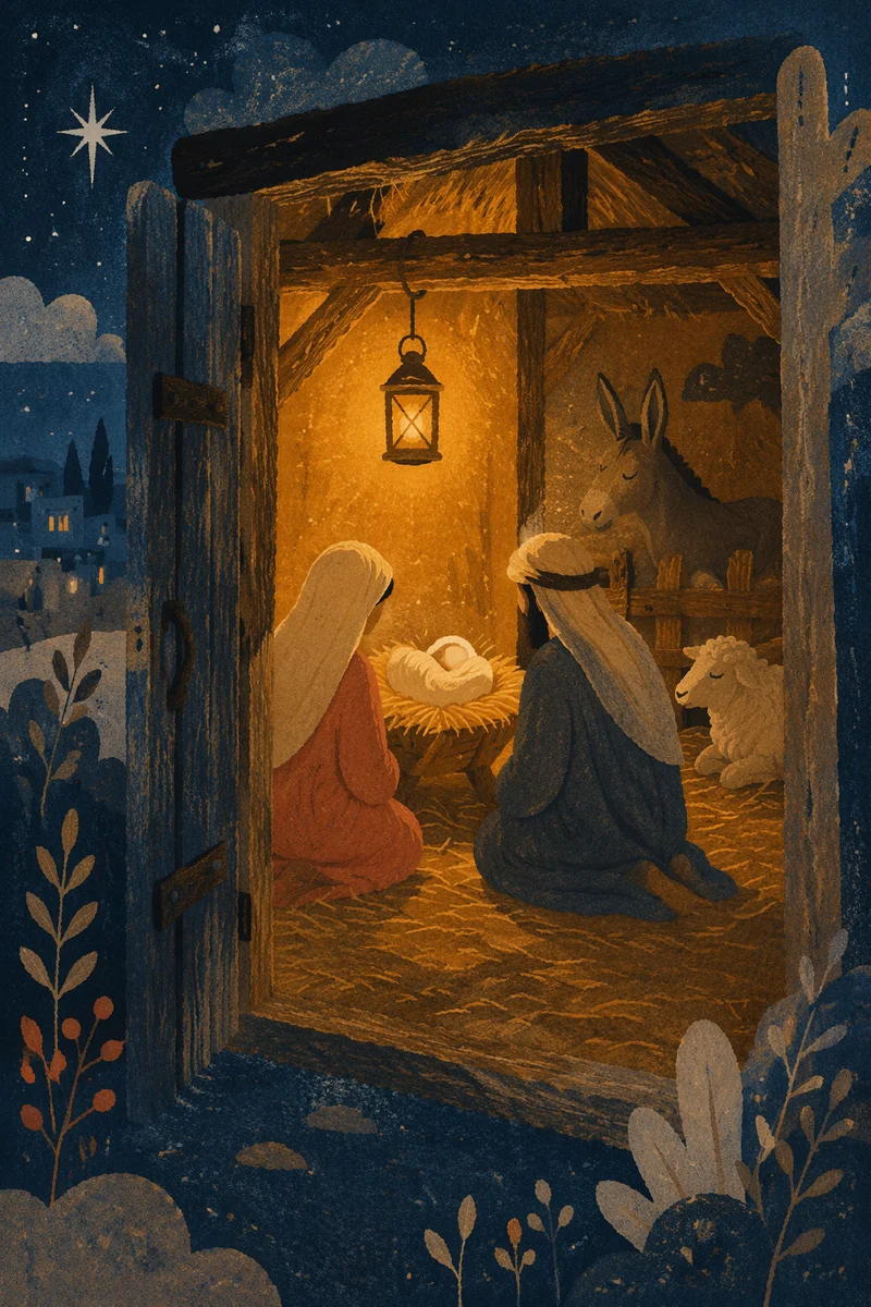 Warm Lantern Nativity in Humble Stable