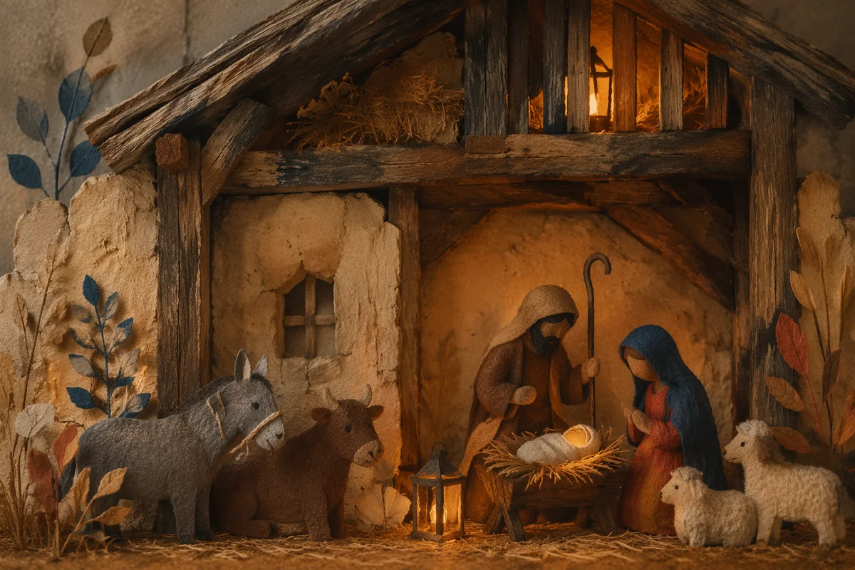 Warm Lantern Nativity Stable Diorama