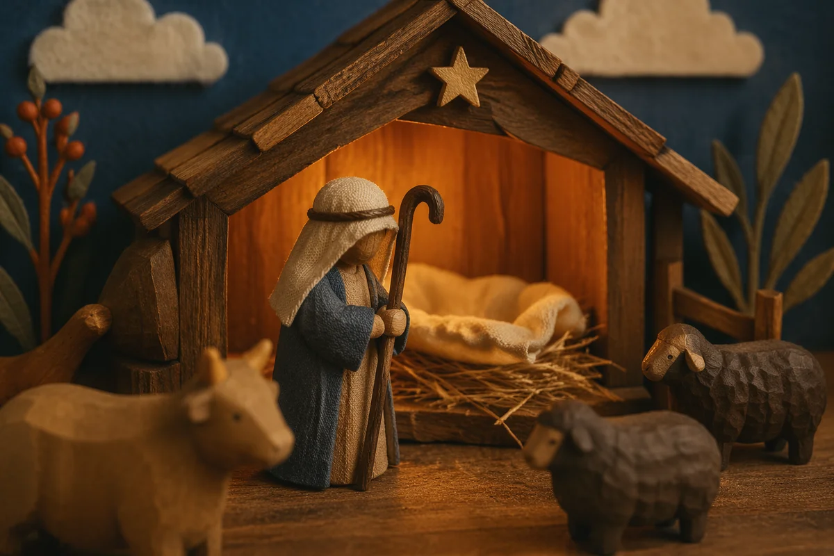 Warm Nativity Stable with Shepherd Figurine