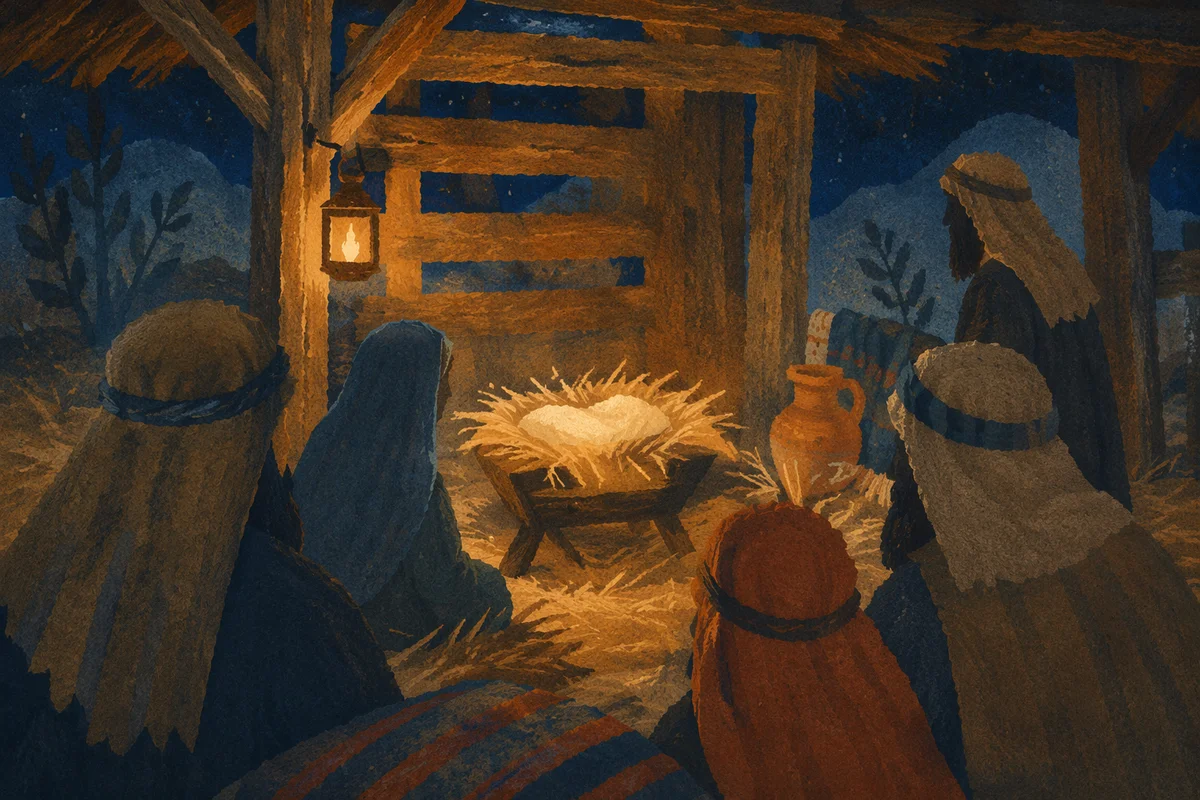 Warm Nativity Stable at Dusk