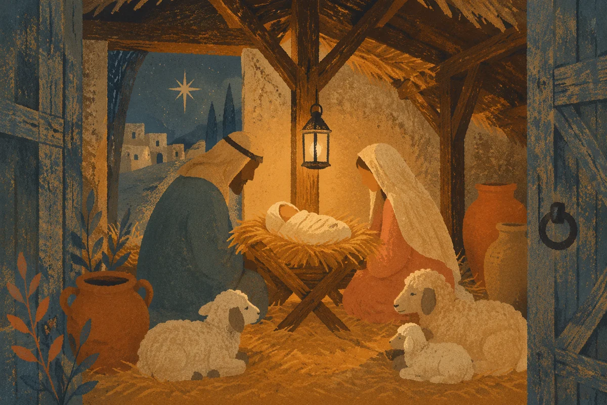 Warm Nativity Stable at Dusk