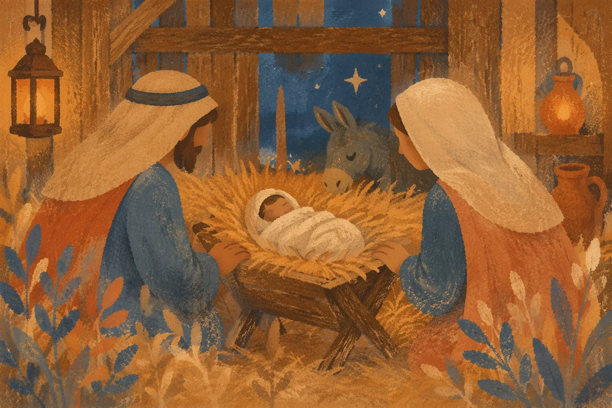 Nativity Stable in Warm Lantern Light