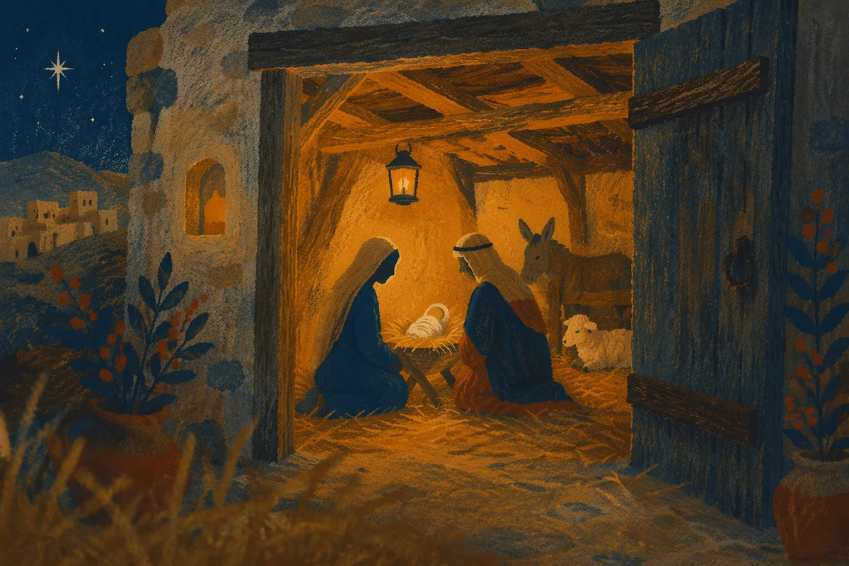 Warm Stable Nativity at Blue Hour