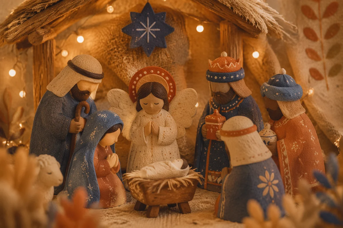 Warm Nativity Stable with Glowing Lights