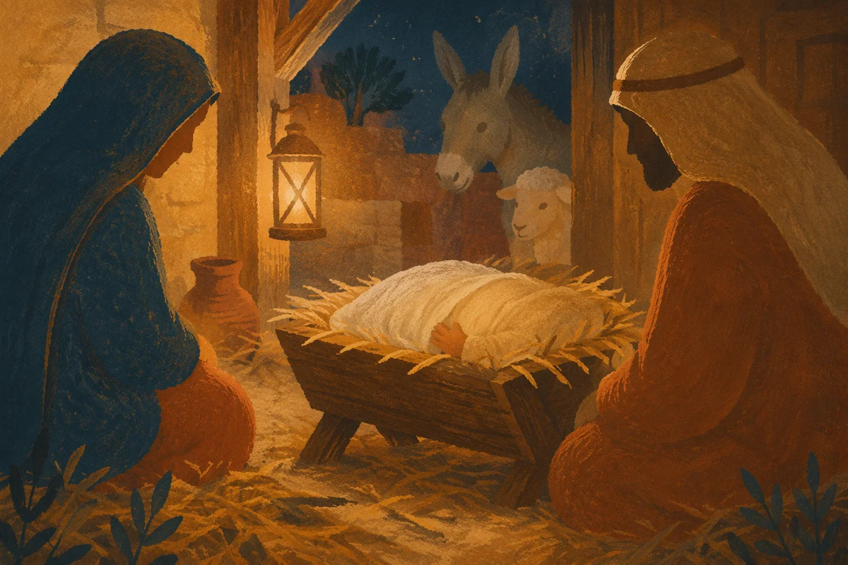 Warm Stable Nativity at Dusk