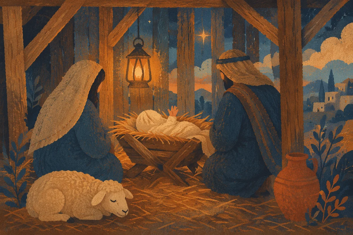 Warm Predawn Nativity in Humble Stable