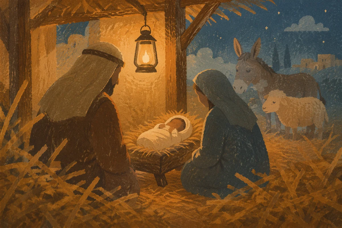 Warm Lantern Nativity in Humble Stable