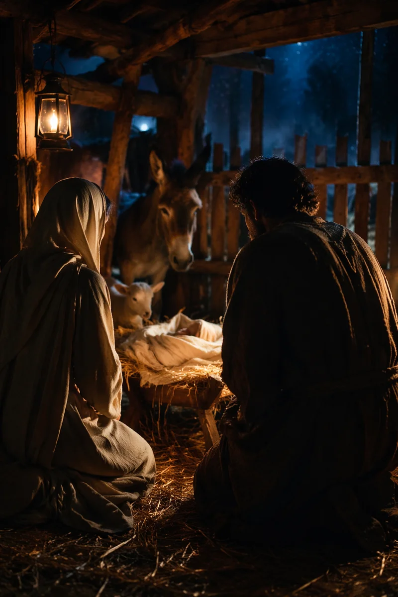 Warm Lantern Nativity in Humble Stable