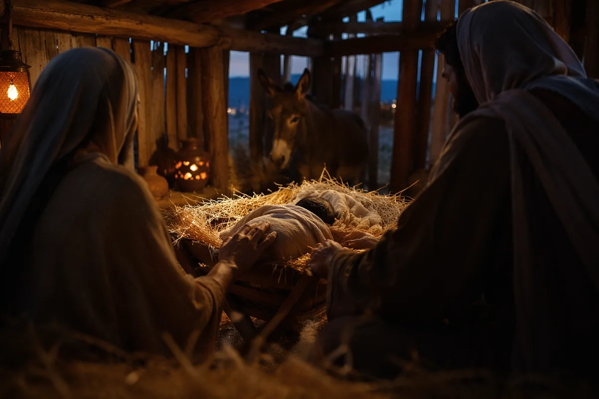 Warm Stable Nativity at Twilight