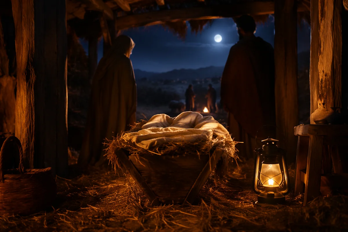 Warm Lantern Nativity in Humble Stable