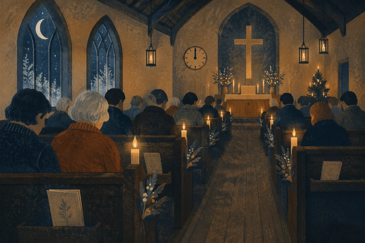 Midnight New Year Prayer in Candlelit Church