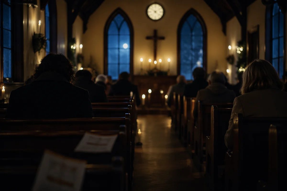 Midnight New Year Prayer in Candlelit Church