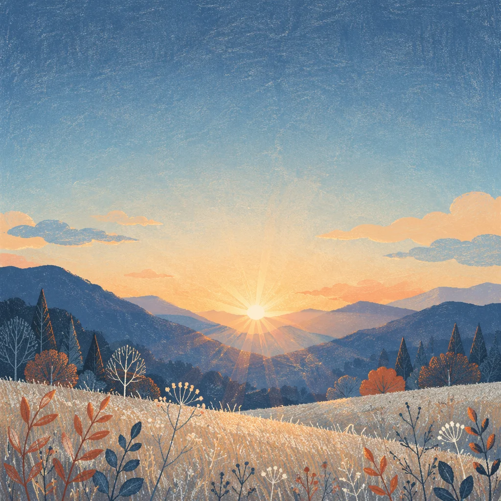 New Year Sunrise Over Frosted Mountain Meadow