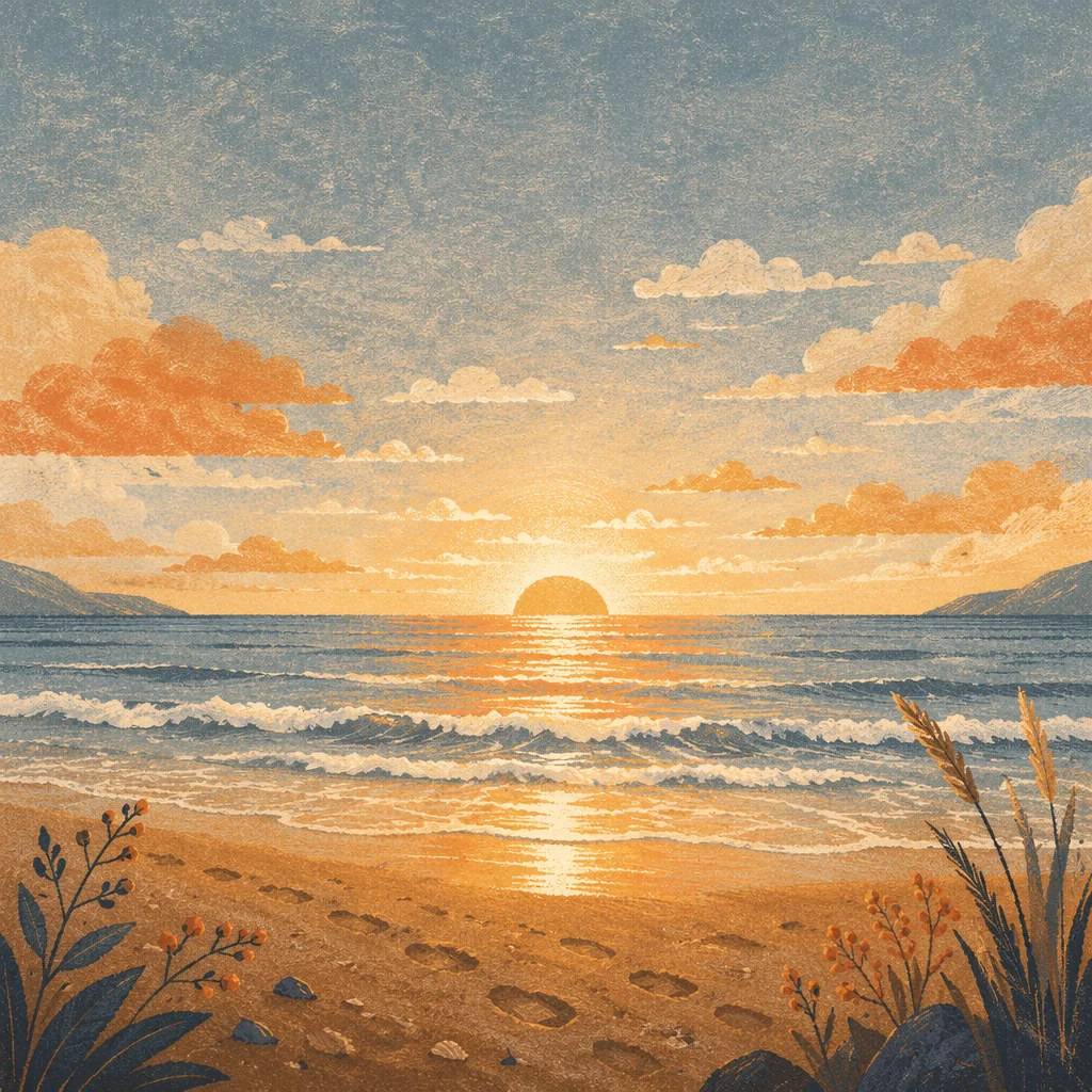 New Year Sunrise Over Peaceful Shore