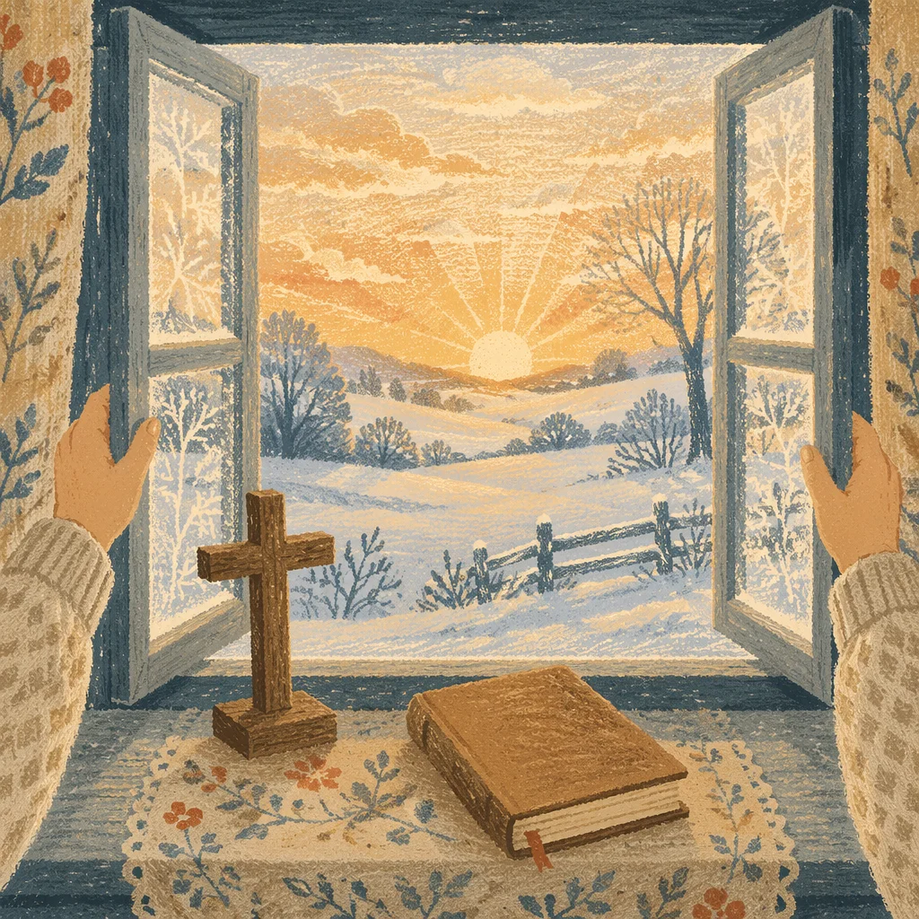 New Year Sunrise Prayer at Cottage Window