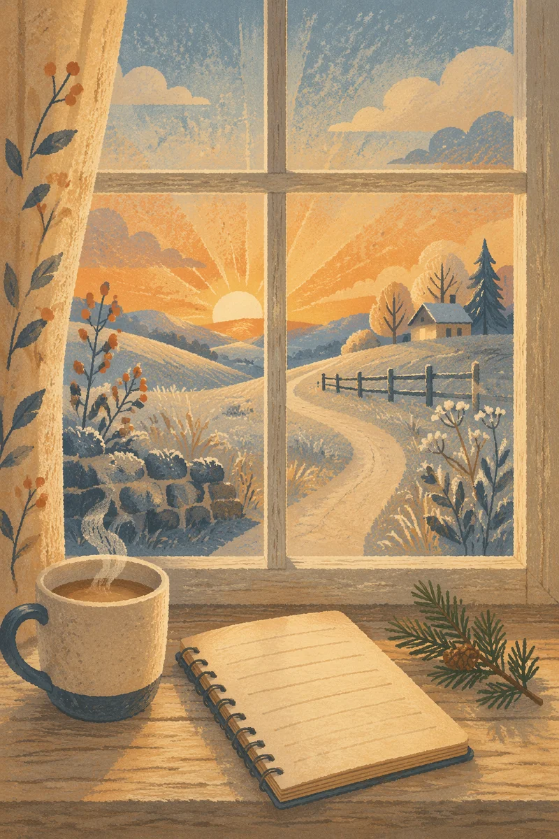 New Year Sunrise Through Cozy Window