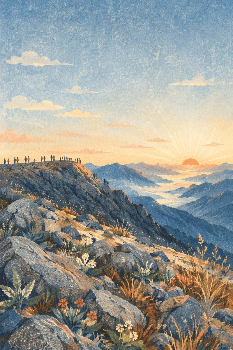 New Year Sunrise Over Mountain Ridge