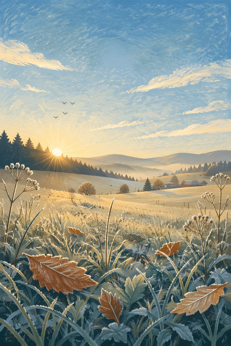 New Year Sunrise Over Frosted Winter Field
