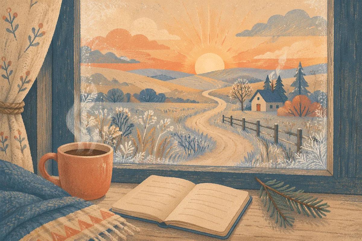 New Year Sunrise Through Cozy Window
