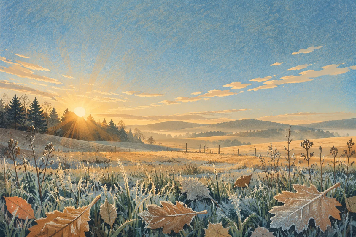New Year Sunrise Over Frosted Winter Field
