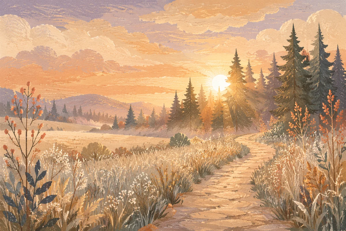 New Year Sunrise Over Frosted Meadow Path