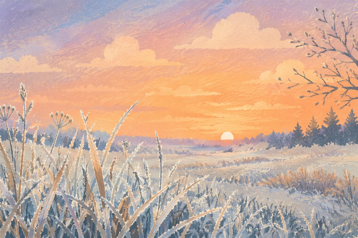 New Year Sunrise Over Frosted Winter Meadow