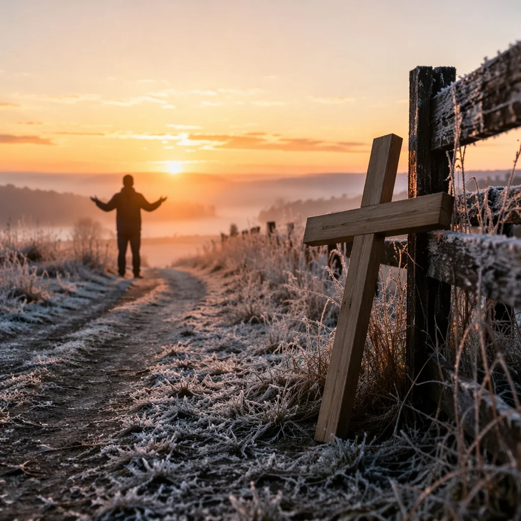 New Year Sunrise Prayer on Frosty Path
