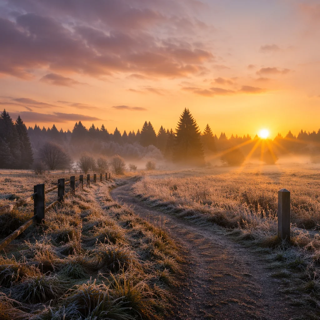 New Year Sunrise Over Frosty Meadow