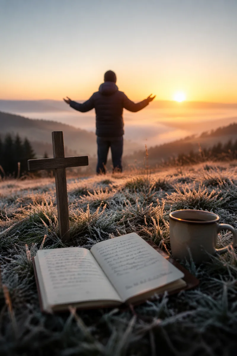 New Year Sunrise Prayer on Countryside Hill