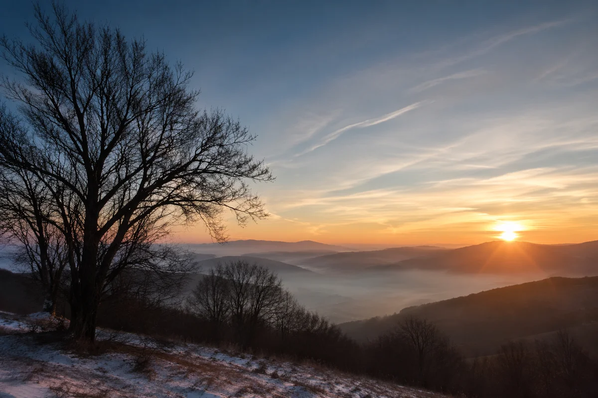 New Year Sunrise Over Winter Hillside