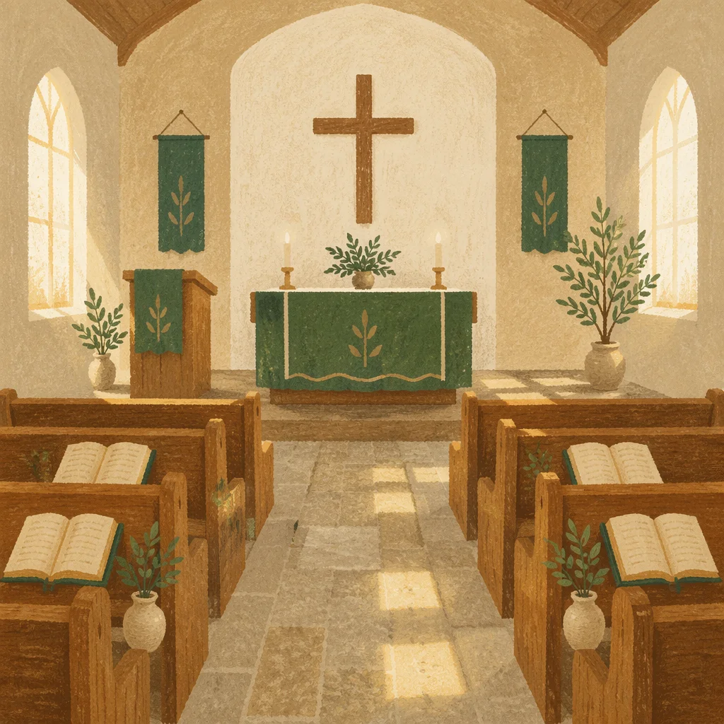 Ordinary Time Church Sanctuary with Green Paraments
