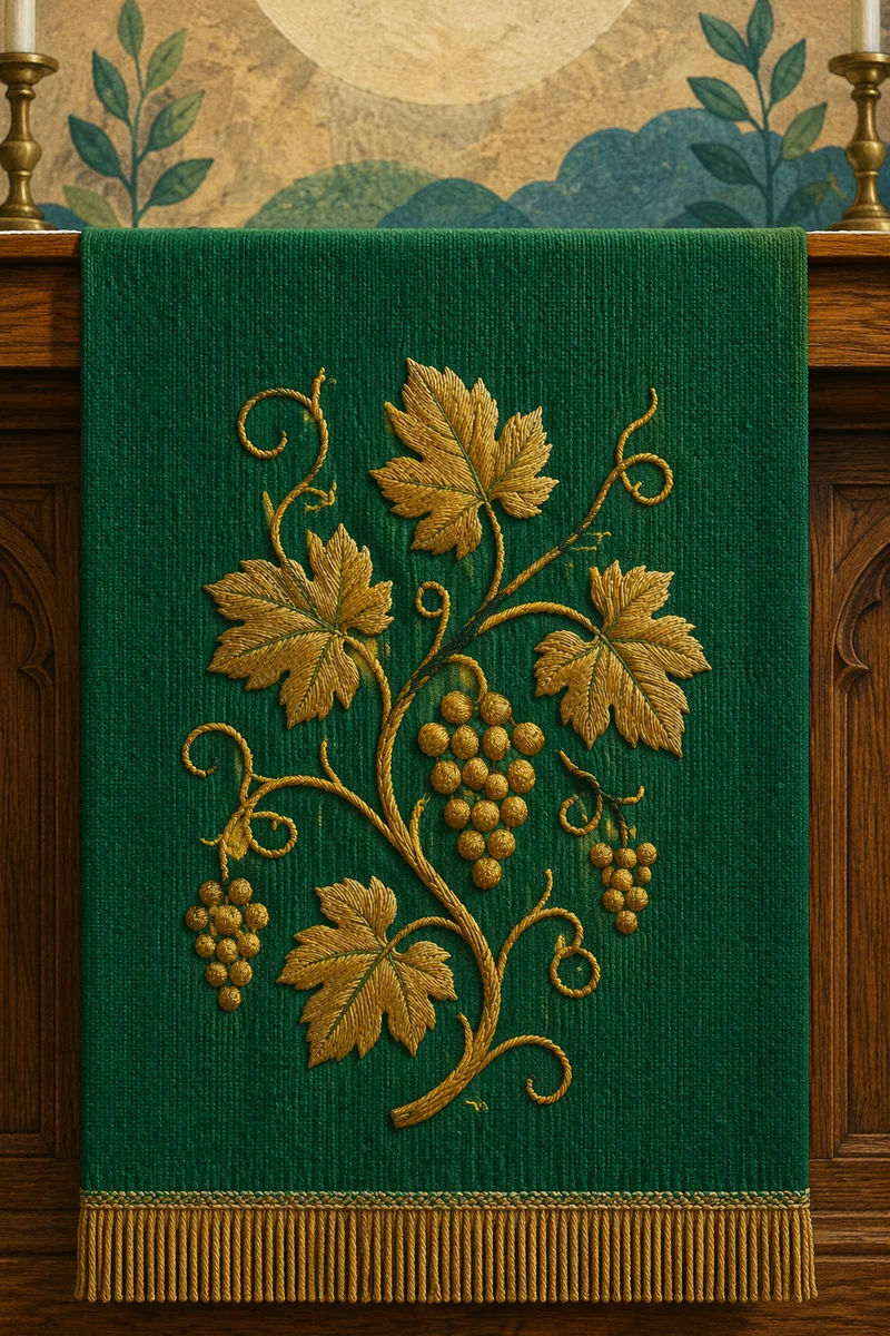 Green Ordinary Time Church Parament Close-Up