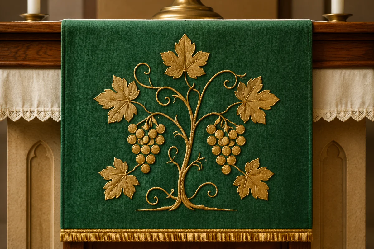 Green Ordinary Time Church Parament Close-Up