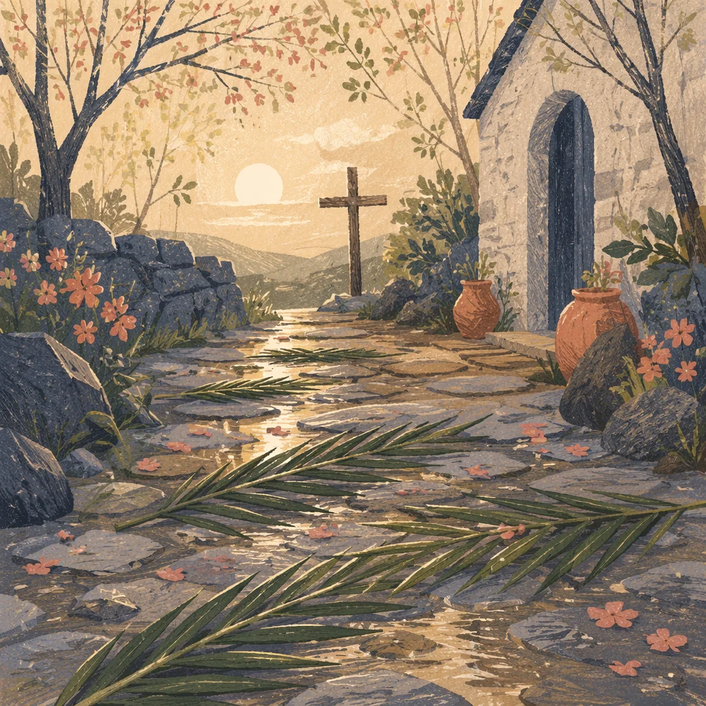 Palm Branches on Chapel Stone Path