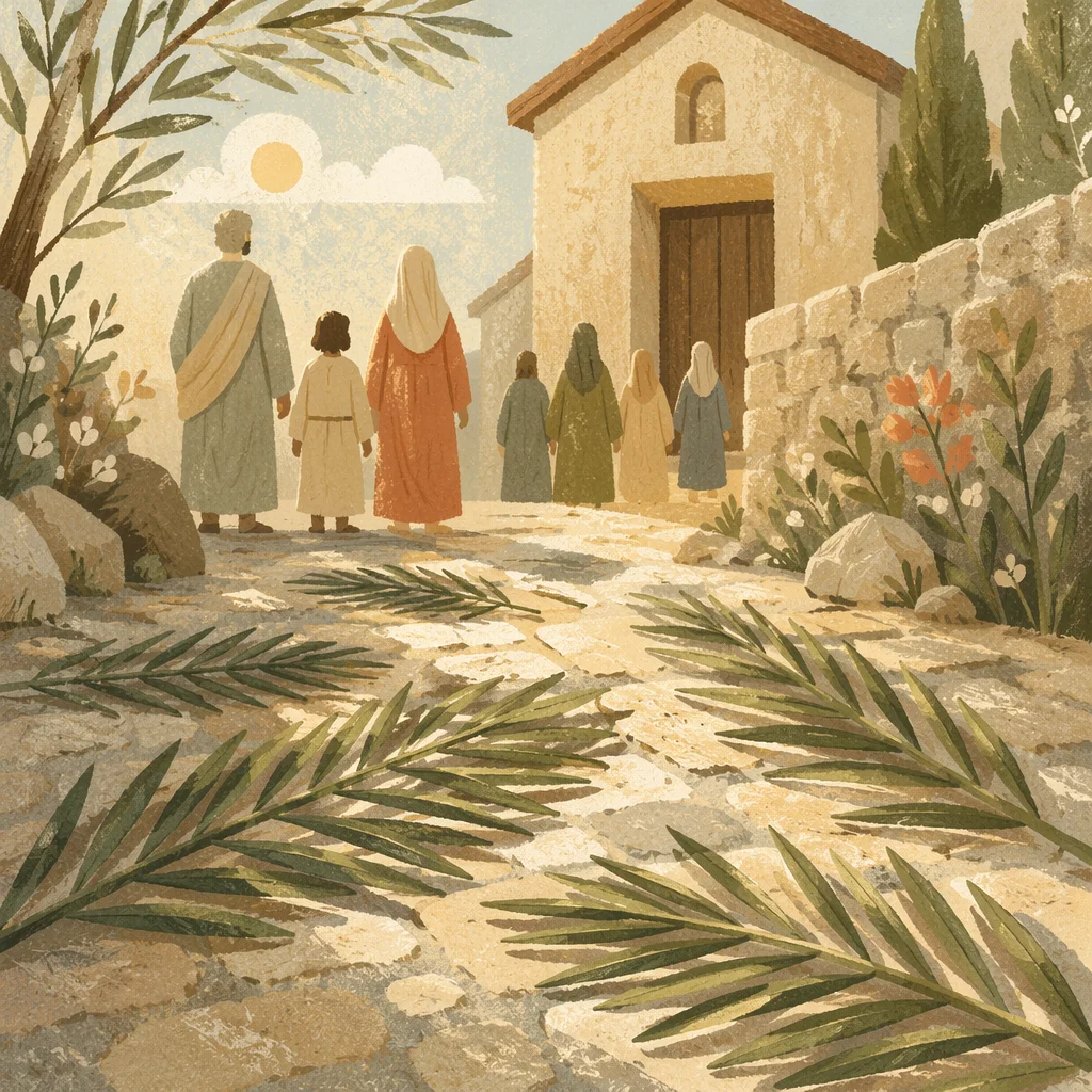 Palm Branches on Chapel Stone Path