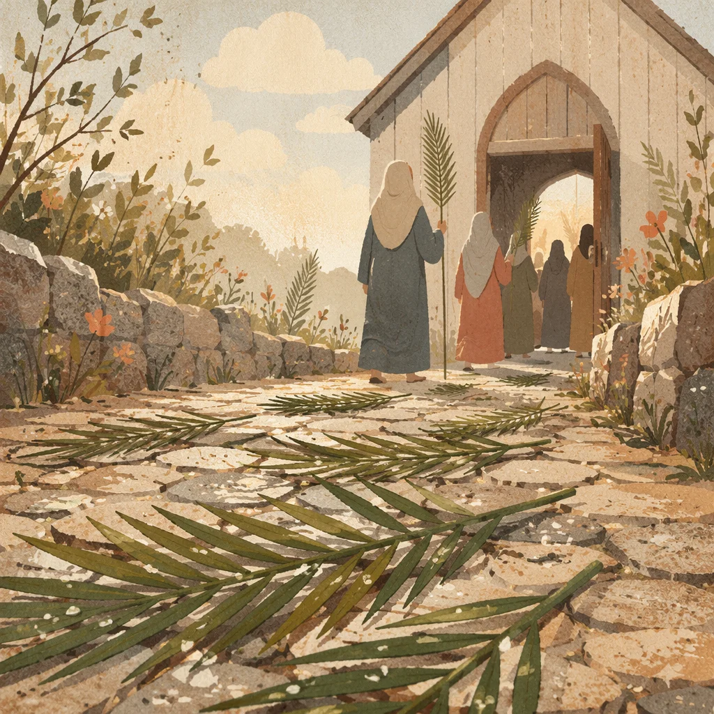 Palm Branches on Chapel Stone Path