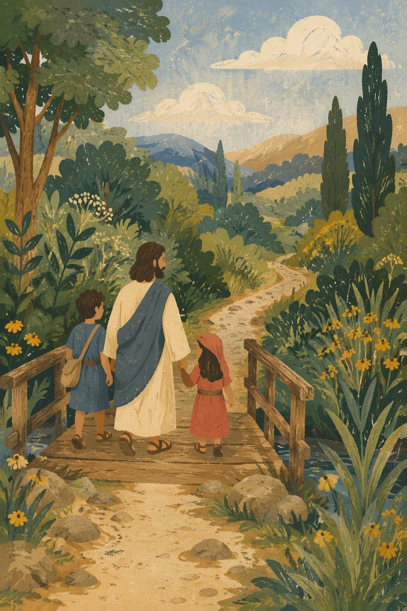 Palm Branches on a Countryside Stone Path