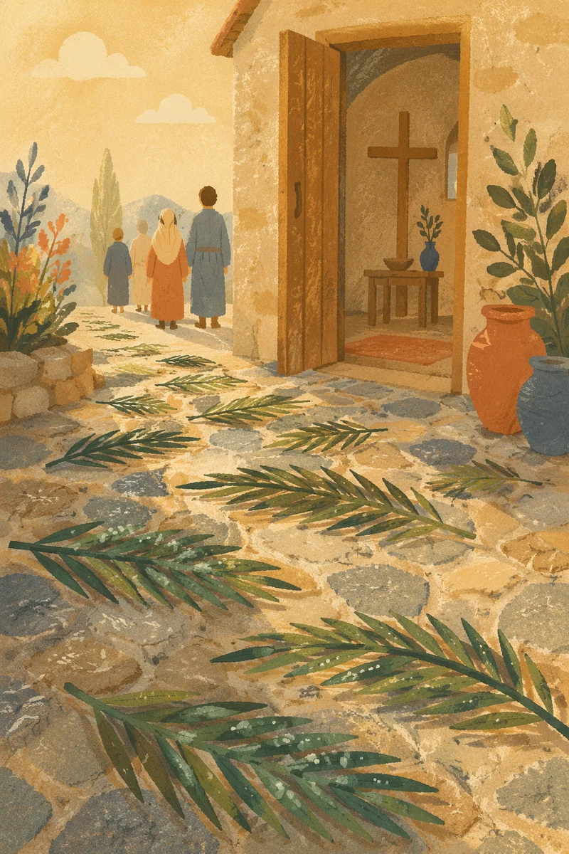 Palm Branches on Morning Stone Path