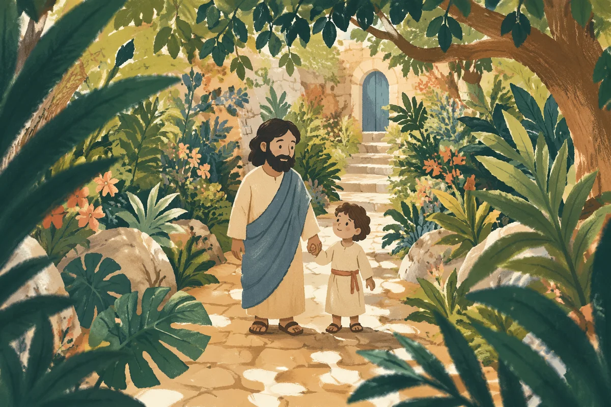Palm Branches Over Peaceful Stone Path