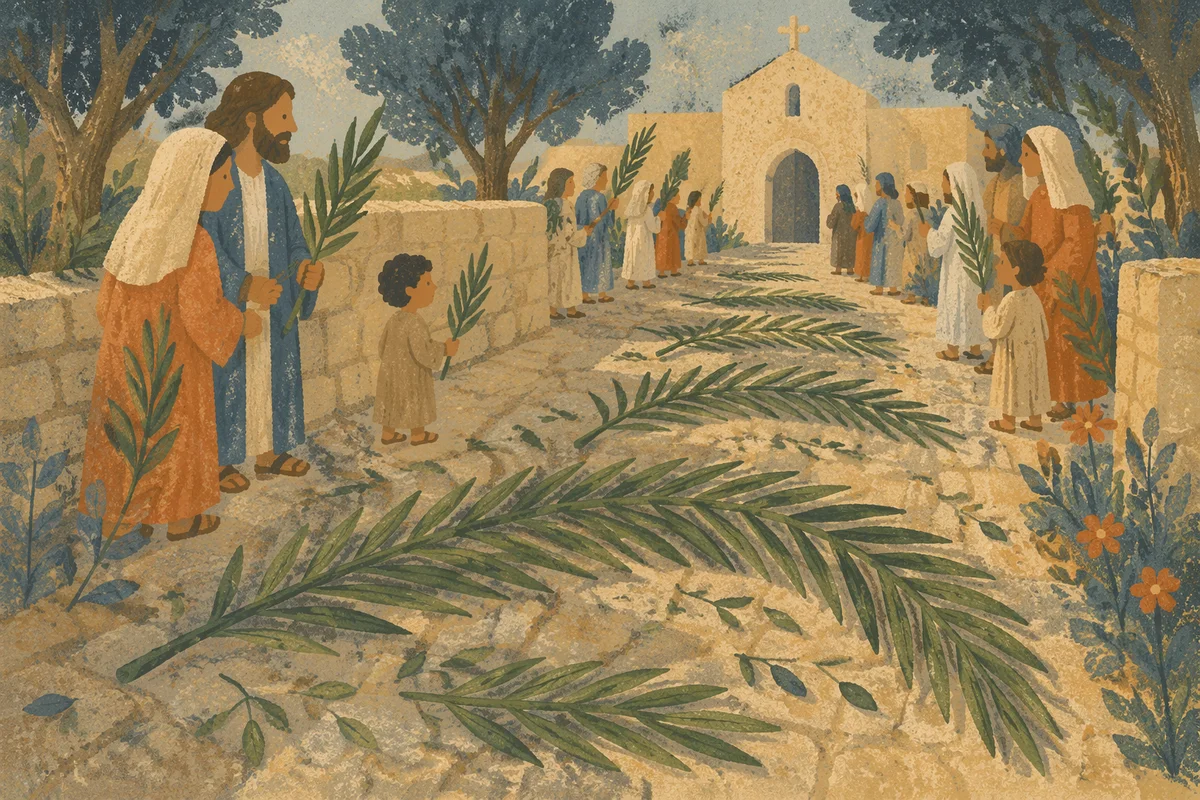 Palm Branches on Chapel Stone Path