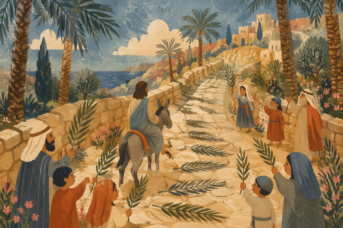 Palm Branches on Coastal Stone Path