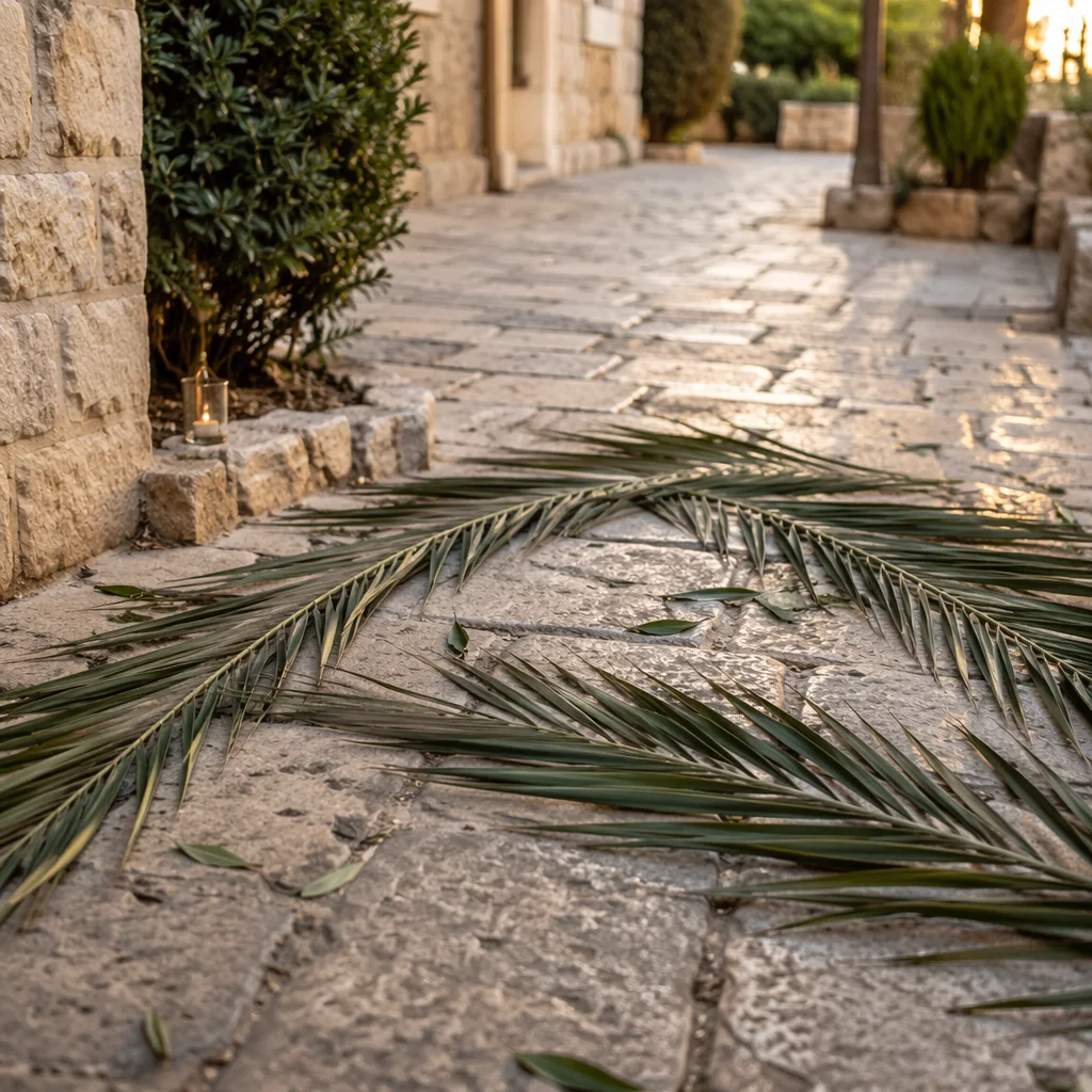 Palm Branches on Chapel Stone Path